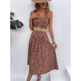 Summer Square Neck Sleeveless Waist Polka Dot Dress Long