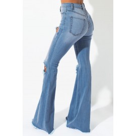 Sky Blue High Waisted Distressed Flare Jeans