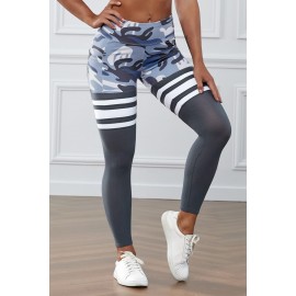 Gray Camo Print Striped Sport Pants