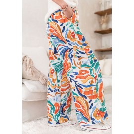 Multicolor Printed Belted High Waist Straight Leg Pants