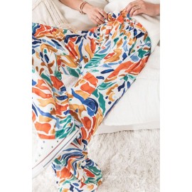 Multicolor Printed Belted High Waist Straight Leg Pants