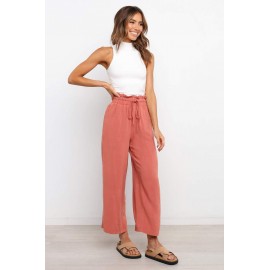 Paperbag Waist Straight Leg Cropped Pants