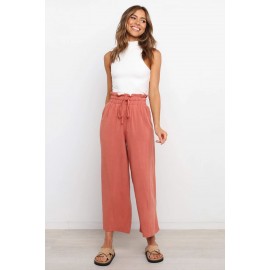 Paperbag Waist Straight Leg Cropped Pants