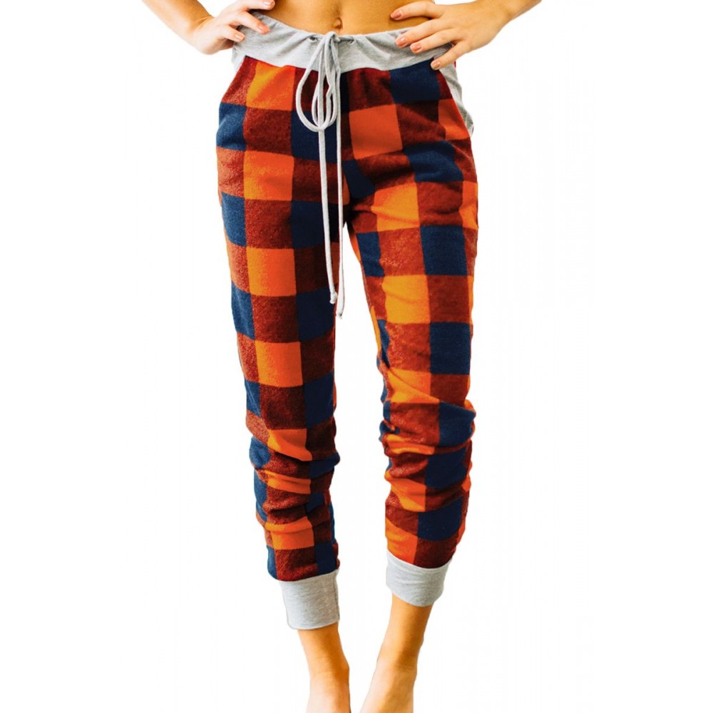 Orange Navy Buffalo Plaid Jogger Pants