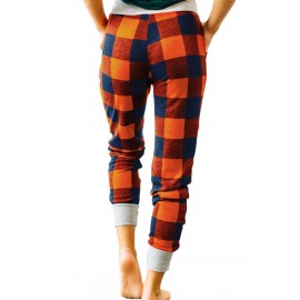 Orange Navy Buffalo Plaid Jogger Pants