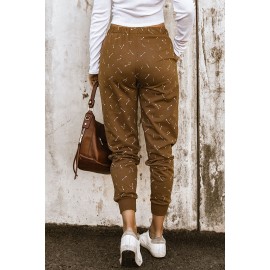 Brown Arrow Print Slim-fit High Waist Pants