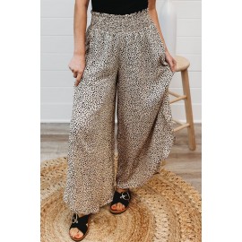 Leopard Print Smocked Waist Flare Pants