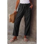 Black Driven Linen Blend Pocketed Cargo Pants