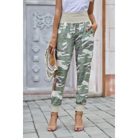 Light Green Camouflage Pocket Casual Pants With Slit