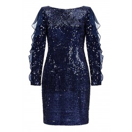 Sequin Frilled Long Sleeve Knee Length Dress