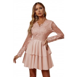 Apricot Sequin Embroidered Multilayer Skater Dress