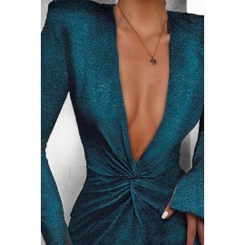 Glittering Sequin Plunge Neck Twisted Mini Dress