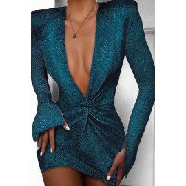 Glittering Sequin Plunge Neck Twisted Mini Dress