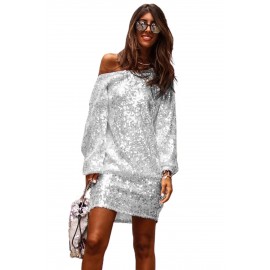 Slanted Shoulder Sequin Dress