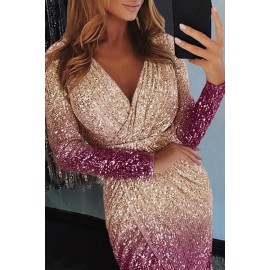 Apricot Ombre Sequin Wrapped Ruched Irregular Dress