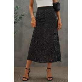 Black Sequin High Waist Bodycon Mid Skirt