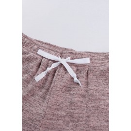 Pink Long Sleeve Drawstring Button Loungewear