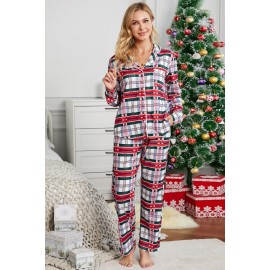 Red Shirt Collar Plaid Button Down Christmas Pajama Set