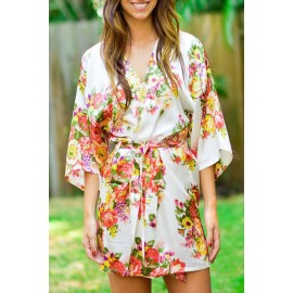 White Floral Bundles Robe with Belt