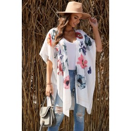 White Waterfall Short Sleeve Floral Print Cardigan