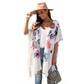 White Waterfall Short Sleeve Floral Print Cardigan