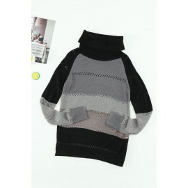 Black Highlight Colorblock Turtleneck Pullover Sweater