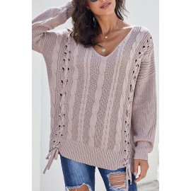 Pink Love Letters Cable Knit Lace Up Sweater