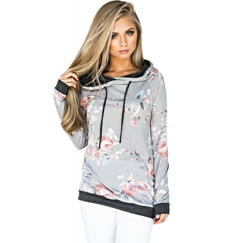 Casual Floral Printed Hoodie