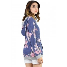 Navy Pink Floral Drawstring Hoodie