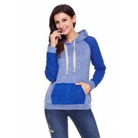 Royal Blue Lace Accent Kangaroo Pocket Hoodie