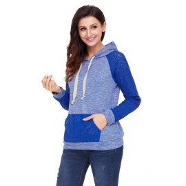 Royal Blue Lace Accent Kangaroo Pocket Hoodie