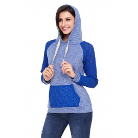 Royal Blue Lace Accent Kangaroo Pocket Hoodie