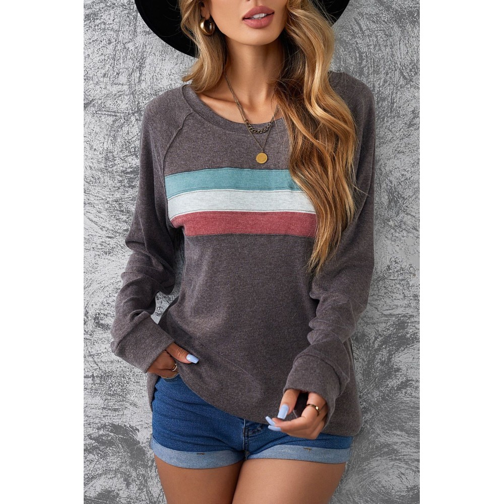 Dark Gray Contrast Stripes Pullover Sweatshirt