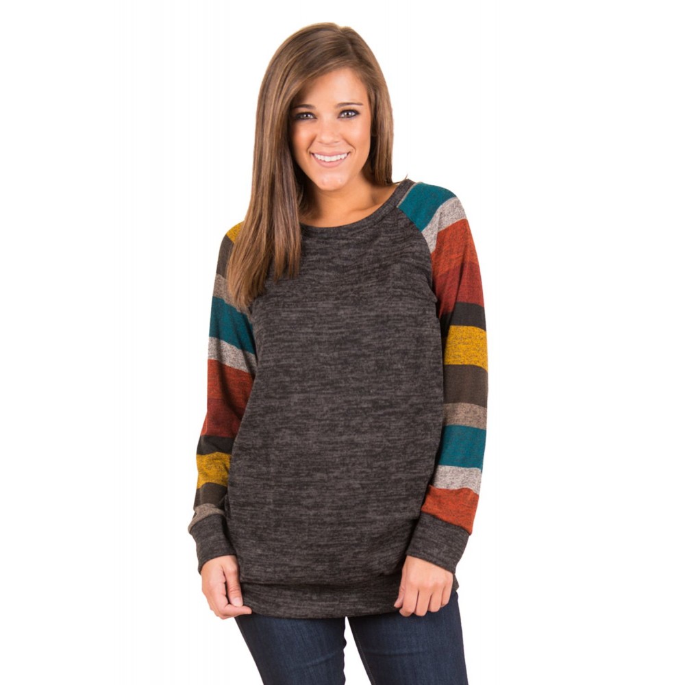 Multicolor Long Sleeve Charcoal Grey Sweatshirt