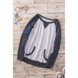 Contrast Stripes Black Sleeves Women Sweatshirt