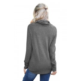 Charcoal Drawstring Cowl Neck Sweatshirt