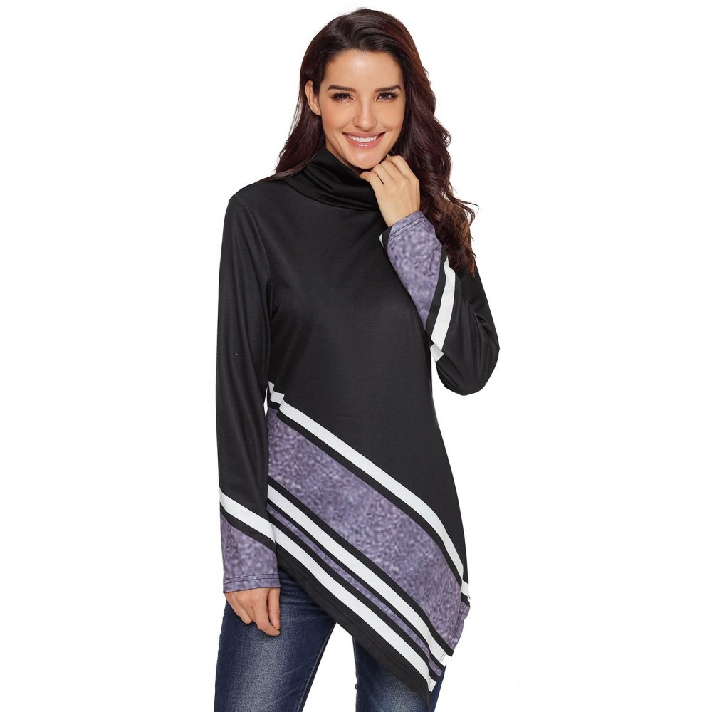 Black Asymmetric Hemline Printed Cowl Neck Sweatshirt