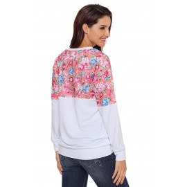 Floral Patchwork White Long Sleeve Sweatshirt