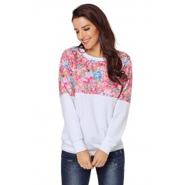 Floral Patchwork White Long Sleeve Sweatshirt