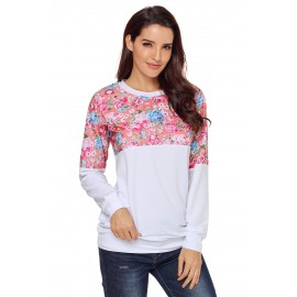 Floral Patchwork White Long Sleeve Sweatshirt