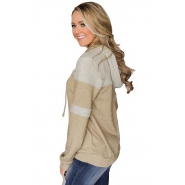 Stylish Apricot Patchwork Hoodie with Pockets