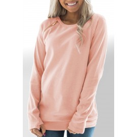 Gold Zip Detail Pink Pullover Sweatshirt