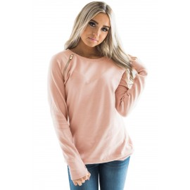 Gold Zip Detail Pink Pullover Sweatshirt