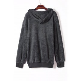 Dark Gray Warm Furry Pullover Hoodie