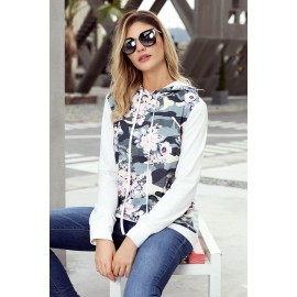 White Kangaroo Pocket Floral Hoodie