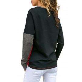 Red Color Block Round Collar Sweatshirt