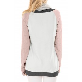 Pink Thumb Hole Sleeves Color Block Sweatshirt