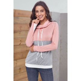 Pink Gray Colorblock Thumbhole Sleeved Sweatshirt