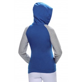 Blue Grey Patchwork Double Hooded Sweatshirt