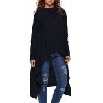 Navy Blue Plain Drawstring Irregular Oversize Hoodie